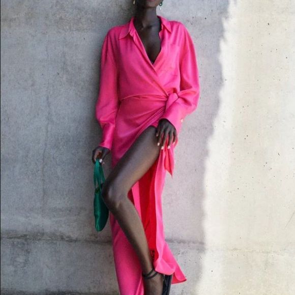 ZARA PINK WRAP SHIRT MAXI DRESS - Picture 8 of 10